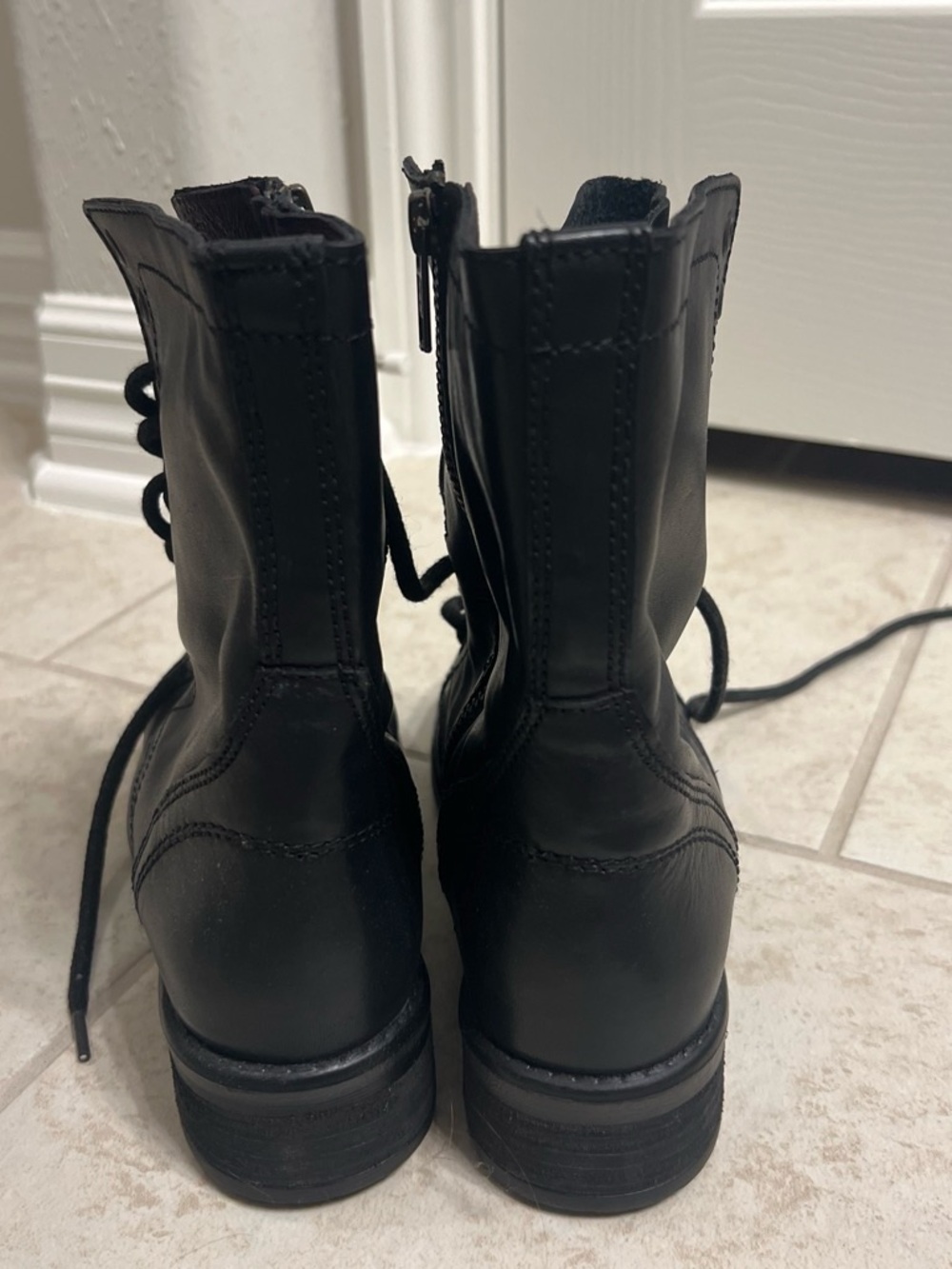 Steve Madden Black Lace-Up Combat Boots - Picture 2 of 4